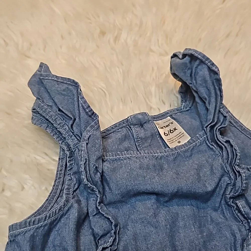 Carter's Girls Blue Chambray Sleeveless Peplum Tunic Shirt with Ruffles